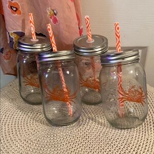 Orange Crab Mason Jar Set with Straws